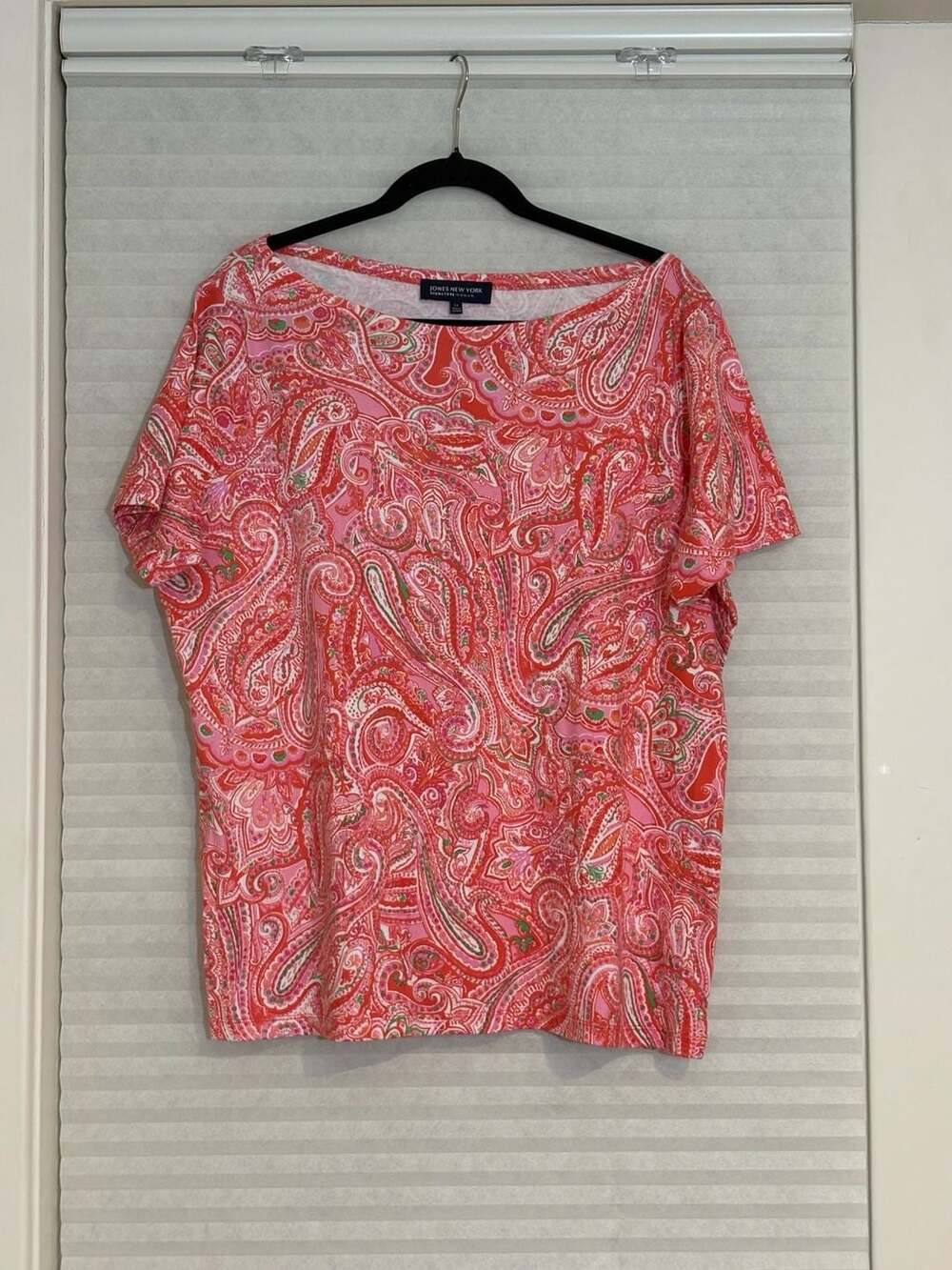 Jones New York Signature Woman Top Size 1X Pink Paisley Short Sleeve Cotton